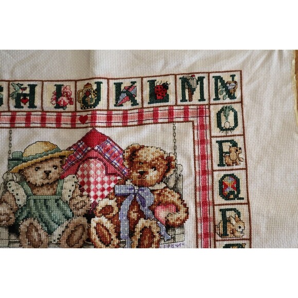 Finished Cross Stitch Bobbie G Designs Teddy Love Alphabet Blocks Completed - Picture 7 of 11